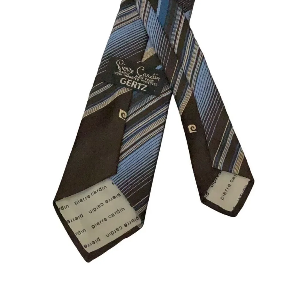 Pierre Cardin Vintage Brown Blue Striped Imported Polyester Neck Tie 54”x 2.75”